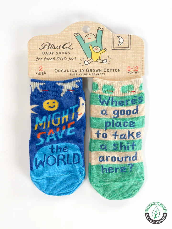 Blue Q  Socks BABY Save World/Take Shit