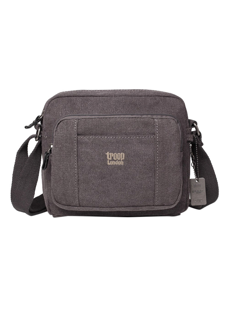 TROOP canvas Classic Zip Top Small Satchel- CHARCOAL