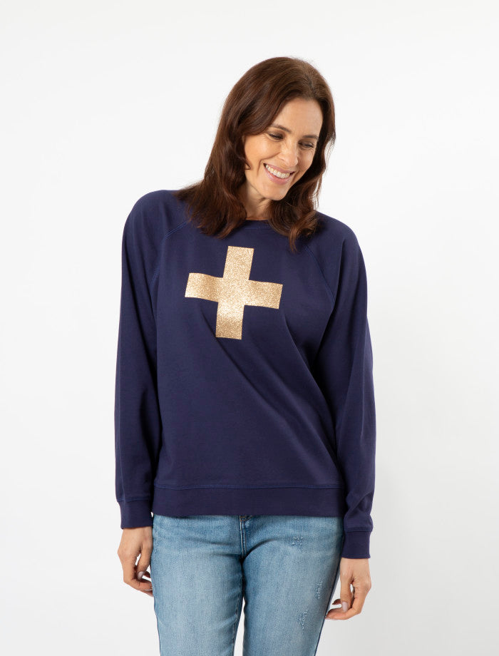Stella & Gemma  Sweater Navy  Gold Glitter Cross