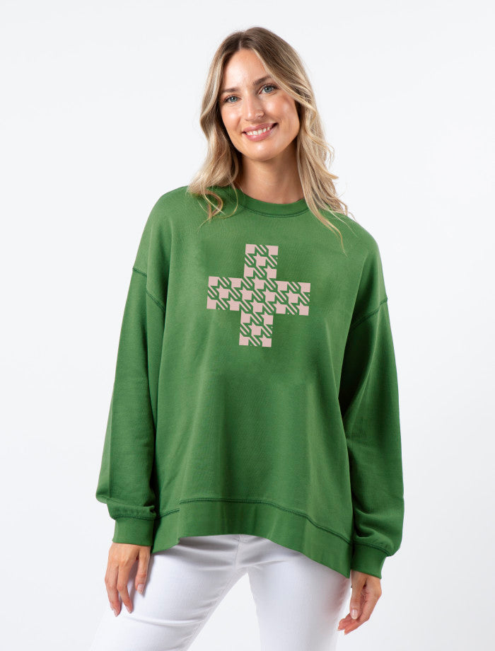 Stella & Gemma  Sweater EMERALD BLUSH HOUNDSTOOTH