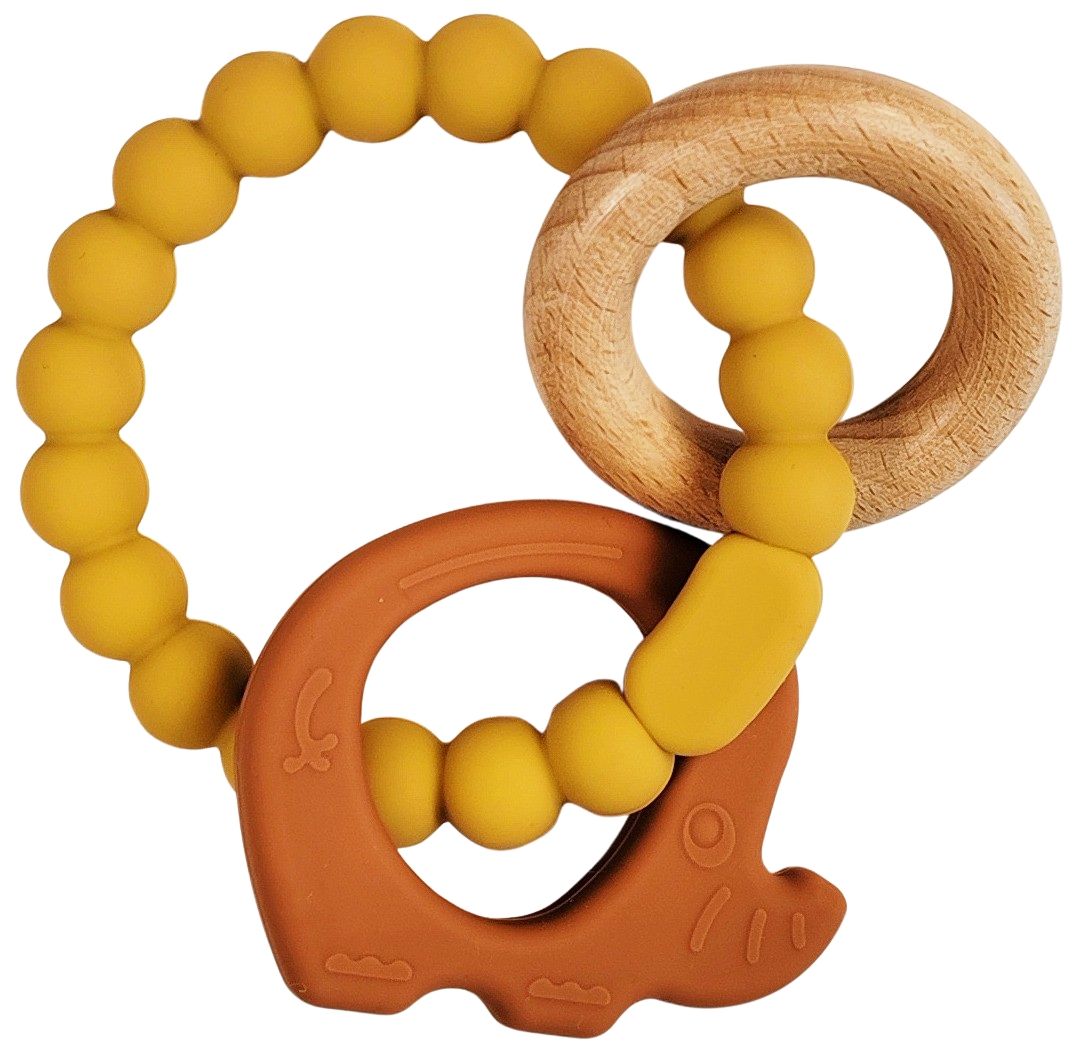 Elephant Teether Ring Mustard & Rust