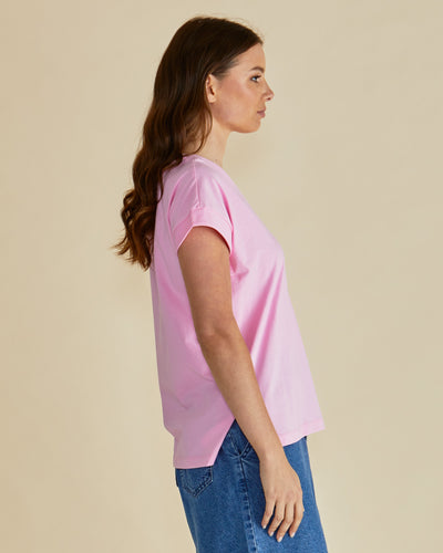 Betty Basics TRACY V NECK TEE PINK