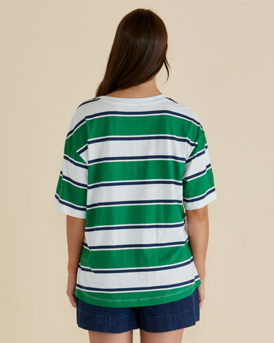Betty Basics RELAXED BOXY T NAVY/GREEN STRIPE