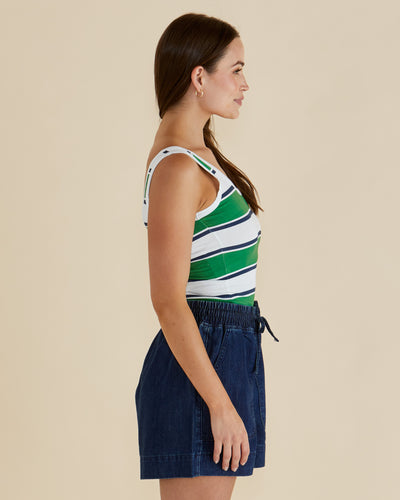 Betty Basics EMMA SCOOP TANK NAVY/GREEN STRIPE