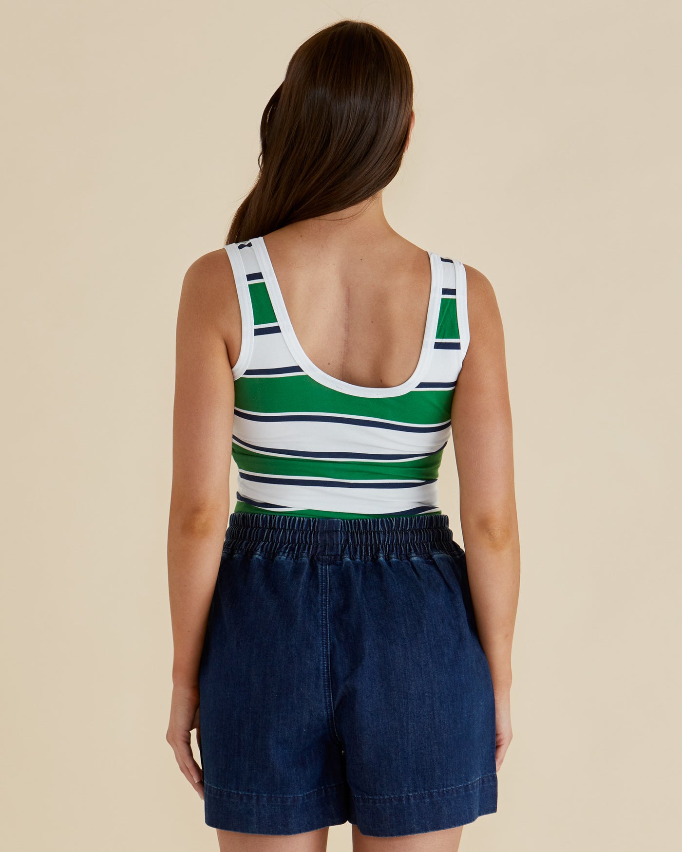 Betty Basics EMMA SCOOP TANK NAVY/GREEN STRIPE