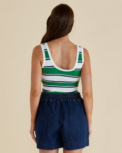 Betty Basics EMMA SCOOP TANK NAVY/GREEN STRIPE