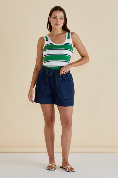 Betty Basics EMMA SCOOP TANK NAVY/GREEN STRIPE
