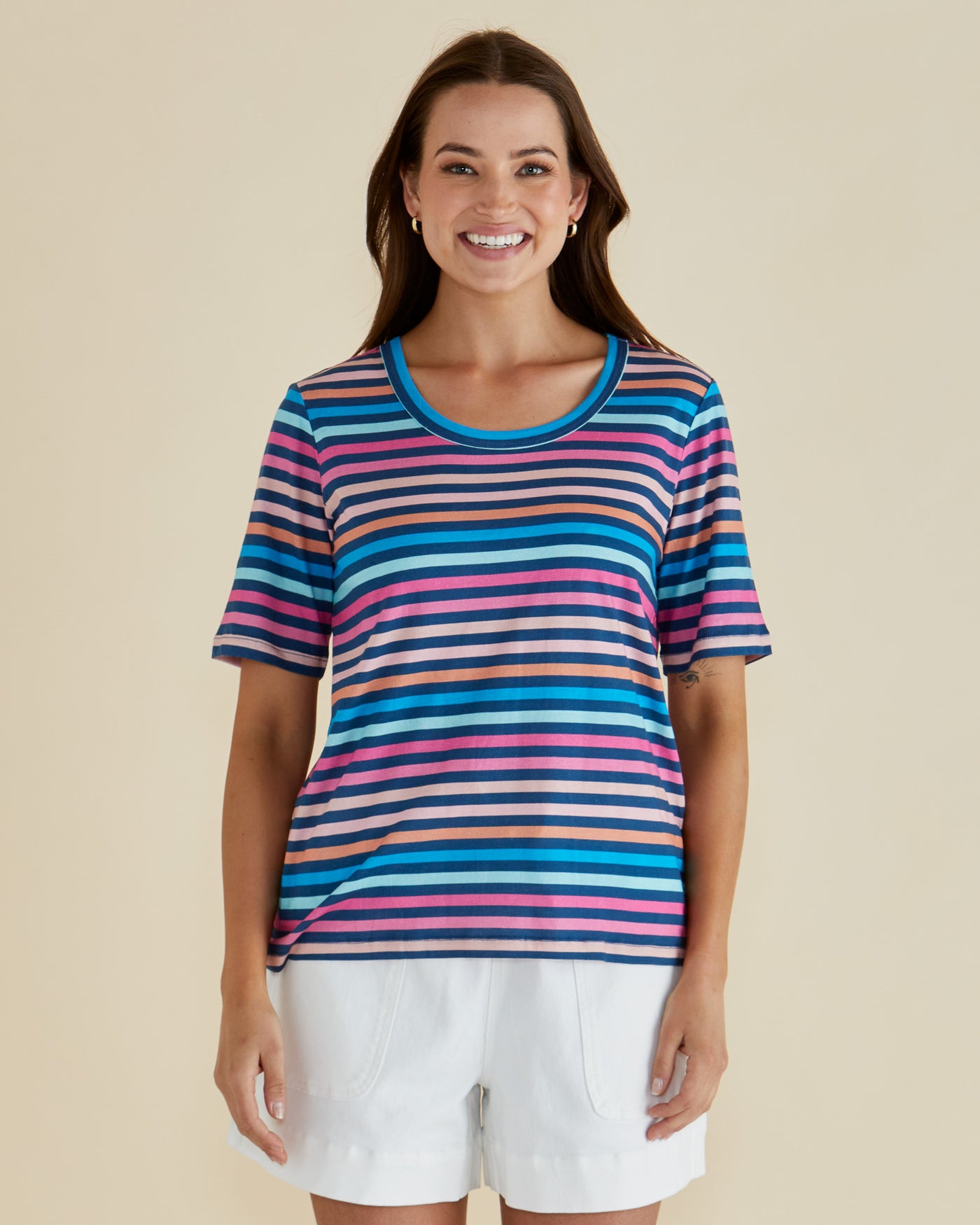 Betty Basics RILEY TEE MULTI STRIPE