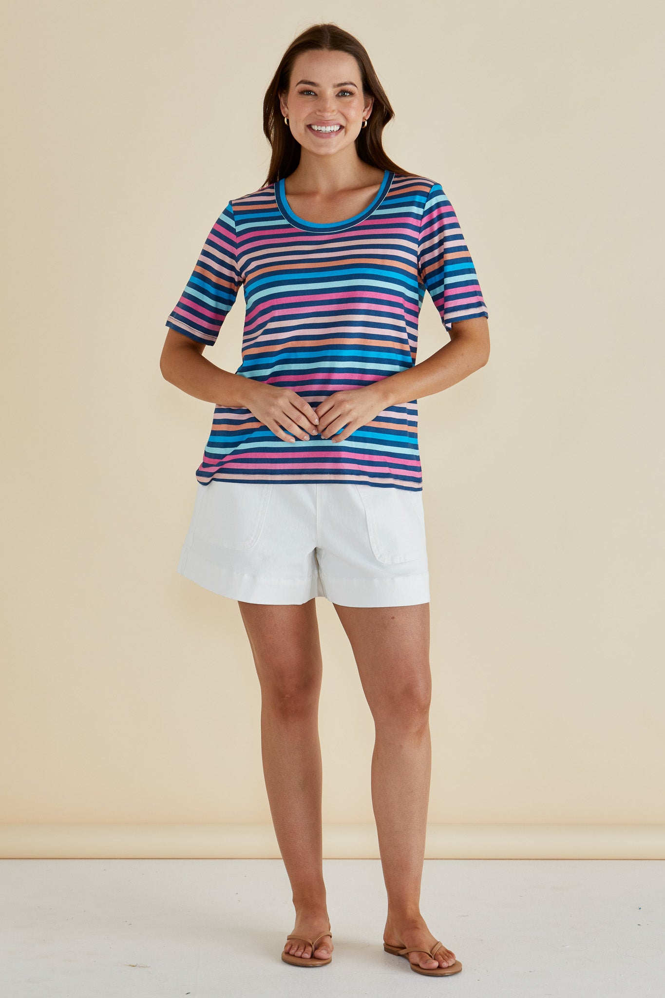 Betty Basics RILEY TEE MULTI STRIPE