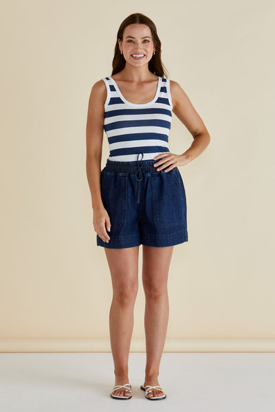 Betty Basics EMMA SCOOP TANK NAVY BOLD STRIPE