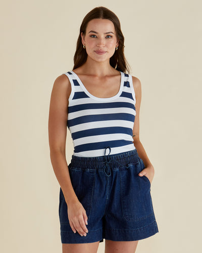 Betty Basics EMMA SCOOP TANK NAVY BOLD STRIPE