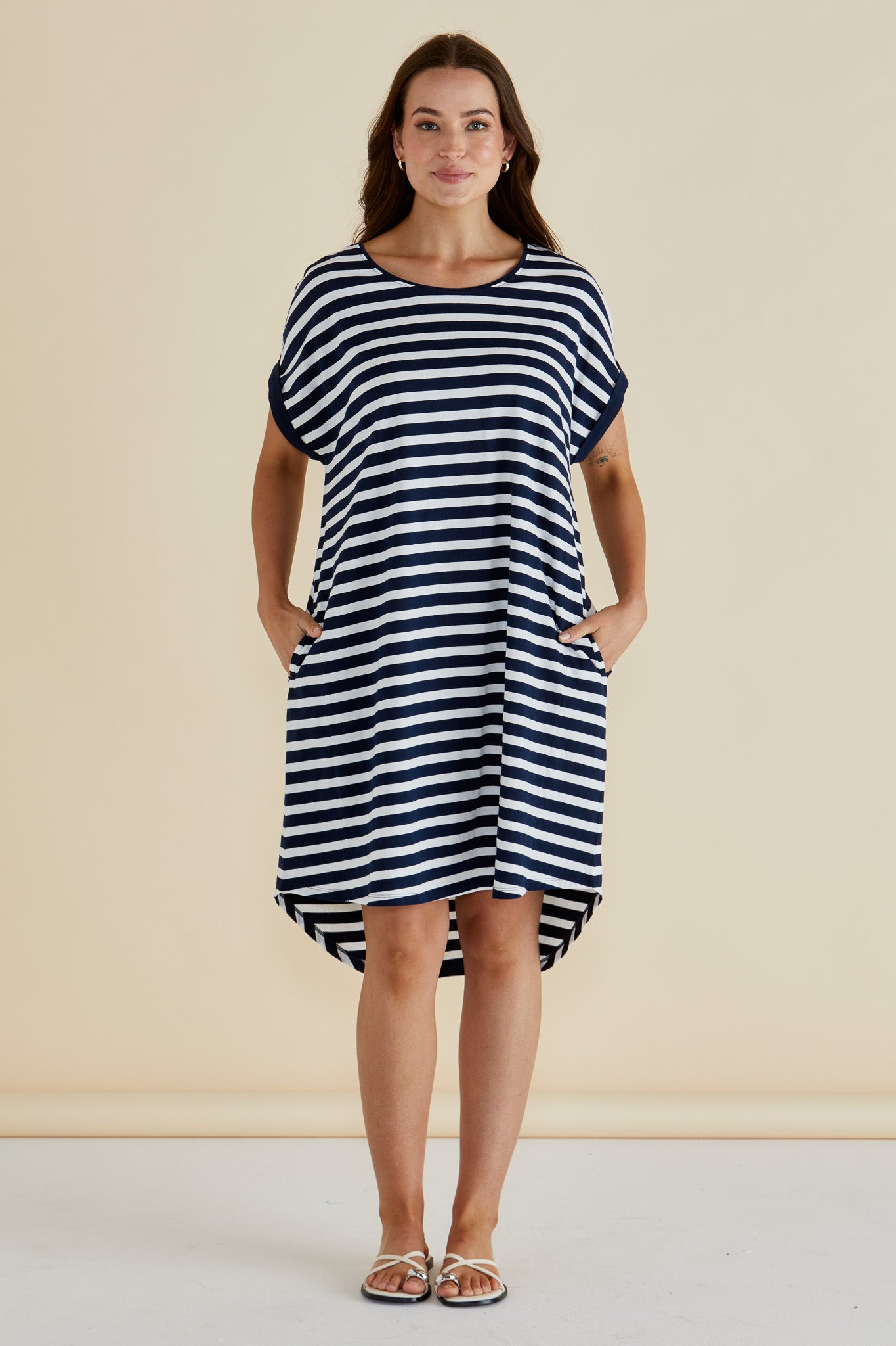 Betty Basics MAXINE T SHIRT DRESS NAVY STRIPE