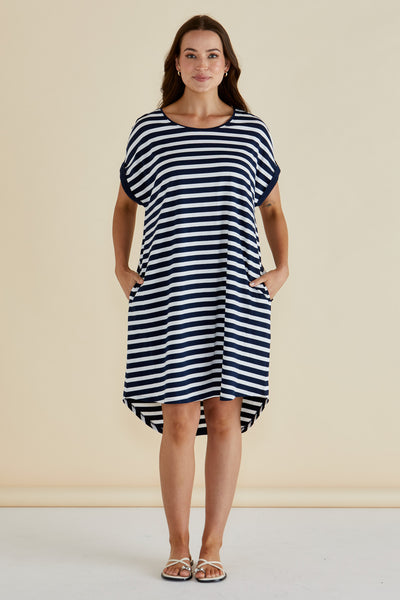 Betty Basics MAXINE T SHIRT DRESS NAVY STRIPE