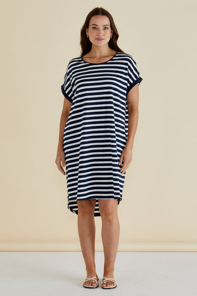 Betty Basics MAXINE T SHIRT DRESS NAVY STRIPE