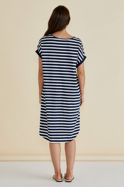 Betty Basics MAXINE T SHIRT DRESS NAVY STRIPE