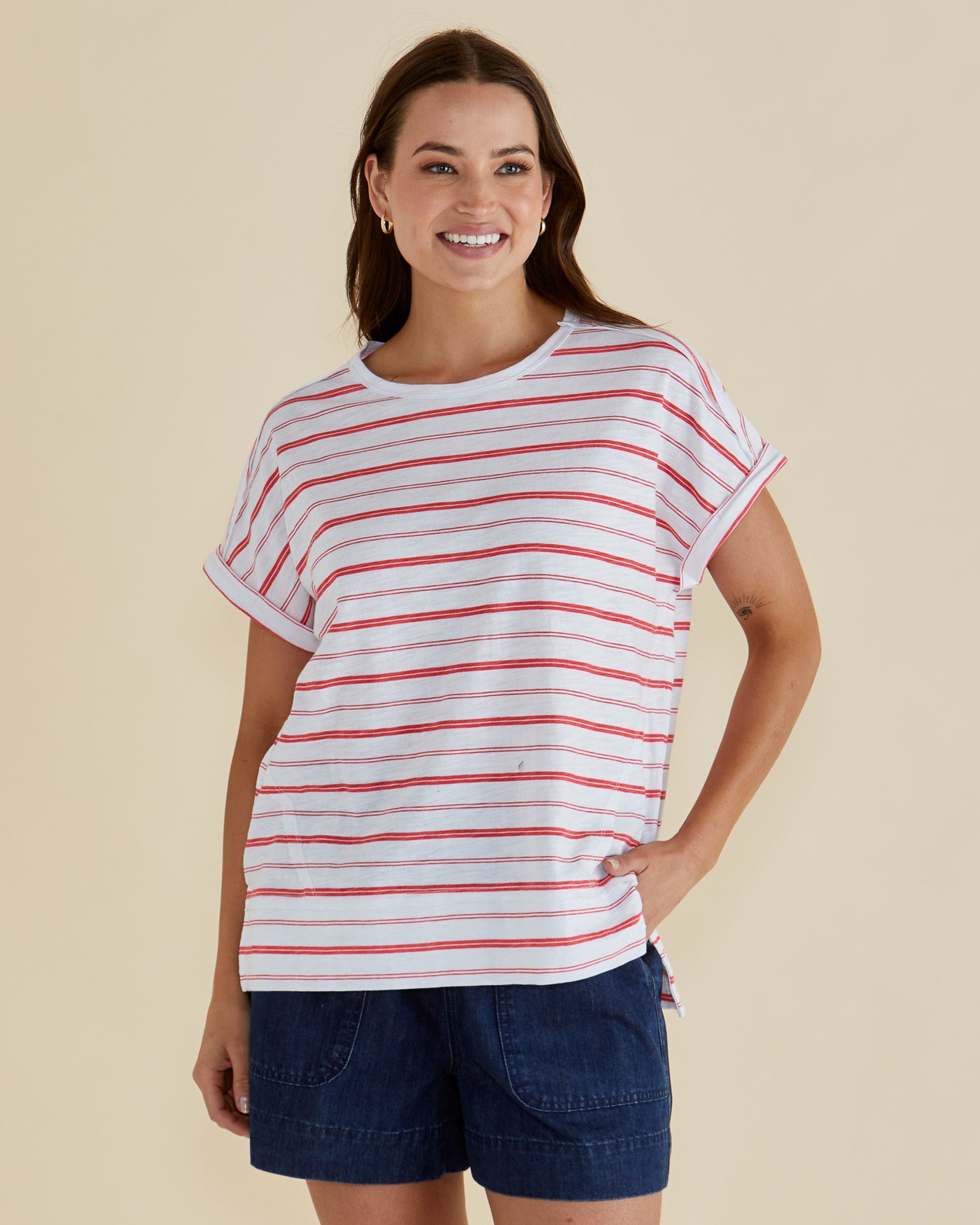 Betty Basics Shirley Short Sleeve T Shirt Grapefruit Stripe