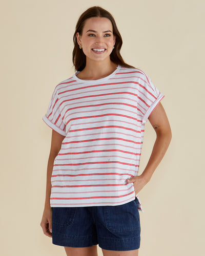 Betty Basics Shirley Short Sleeve T Shirt Grapefruit Stripe