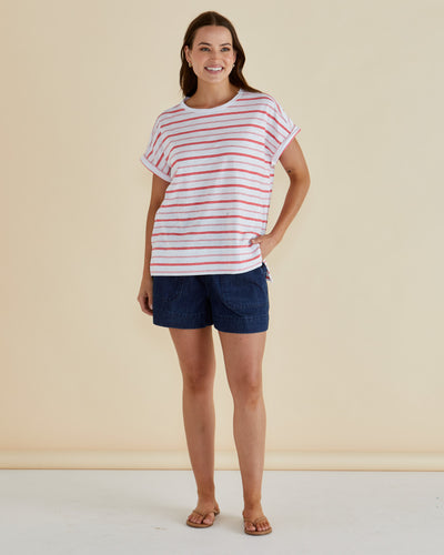 Betty Basics Shirley Short Sleeve T Shirt Grapefruit Stripe
