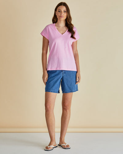 Betty Basics TRACY V NECK TEE PINK