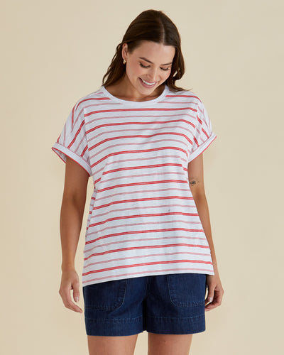Betty Basics Shirley Short Sleeve T Shirt Grapefruit Stripe