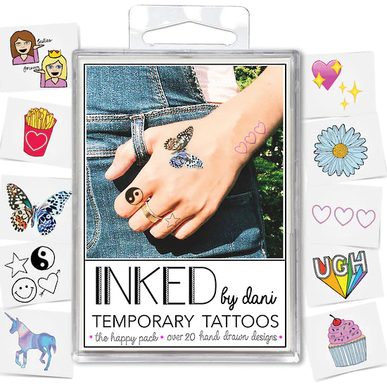 INKED Temporary Tattoos HAPPY Pack
