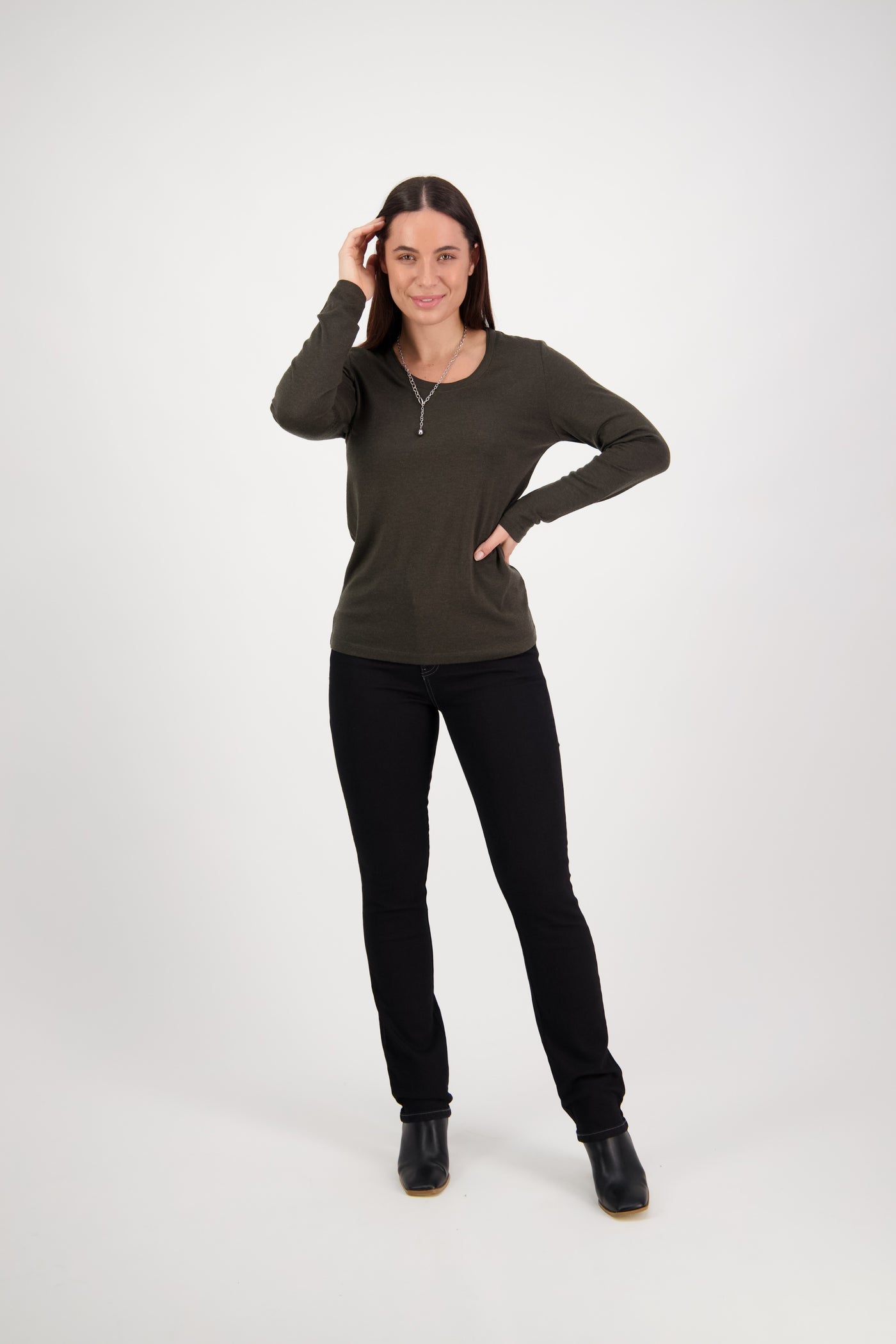 Vassalli Merino Basic Long Sleeve Crew Neck Top KHAKI