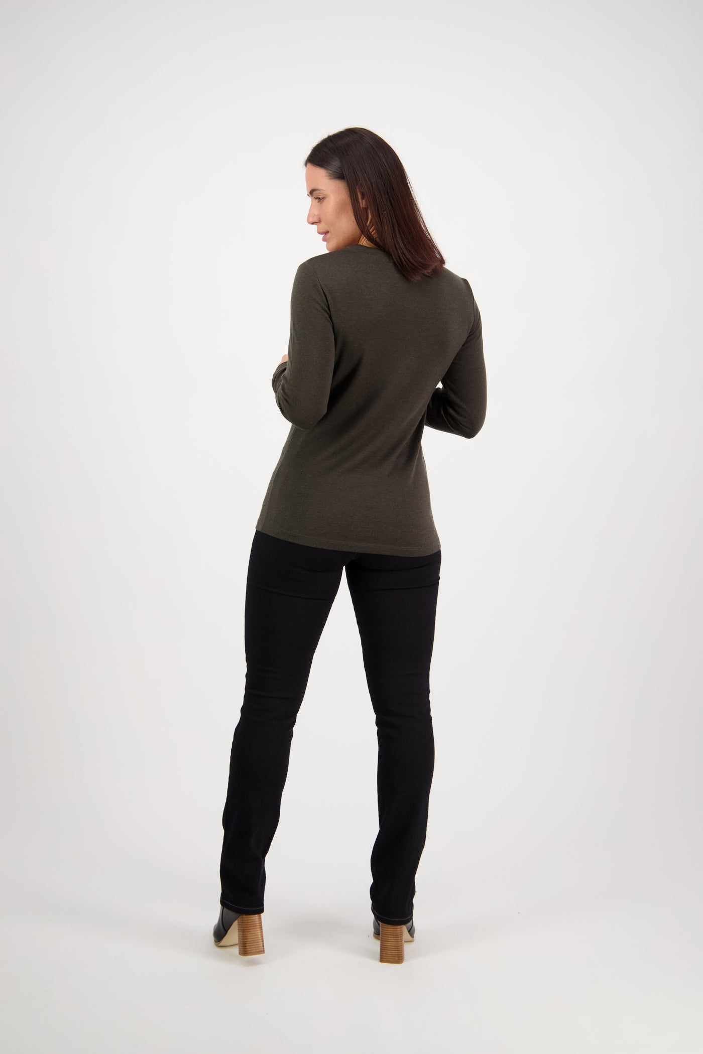 Vassalli Merino Basic Long Sleeve Crew Neck Top KHAKI