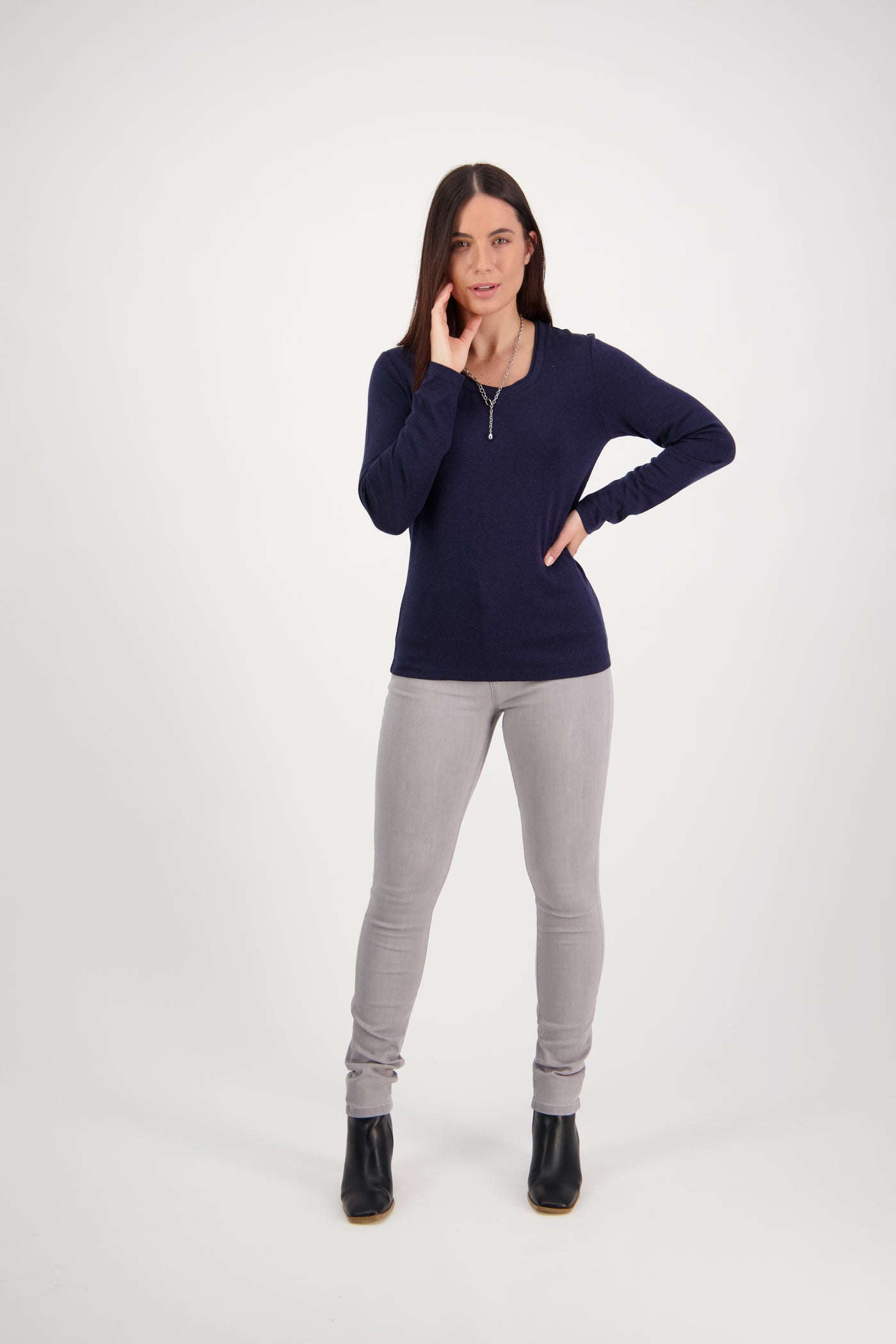 Vassalli Merino Basic Long Sleeve Crew Neck Top NAVY