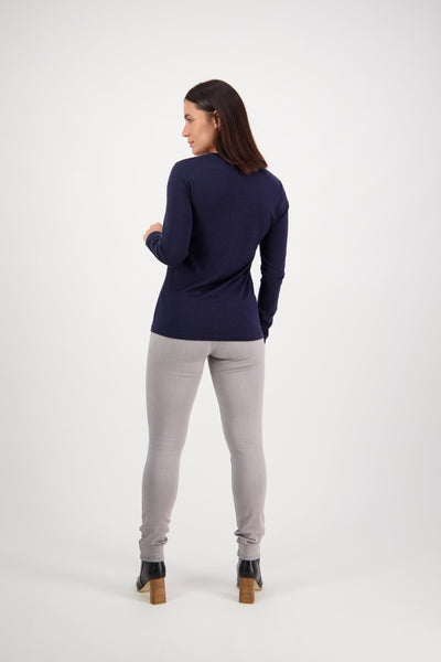 Vassalli Merino Basic Long Sleeve Crew Neck Top NAVY