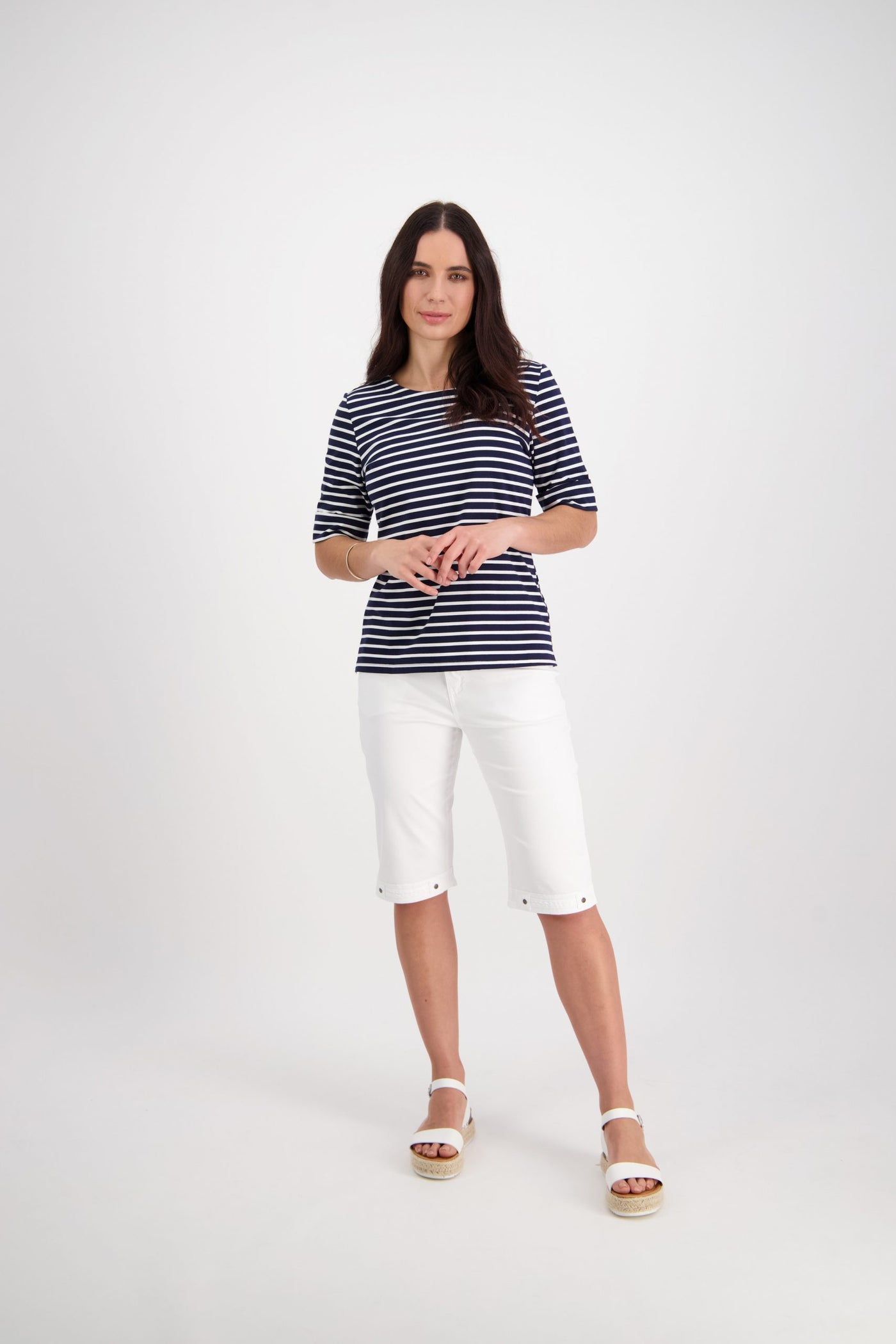 Vassalli Knit Top Boat Neck NAVY/WHITE STRIPE