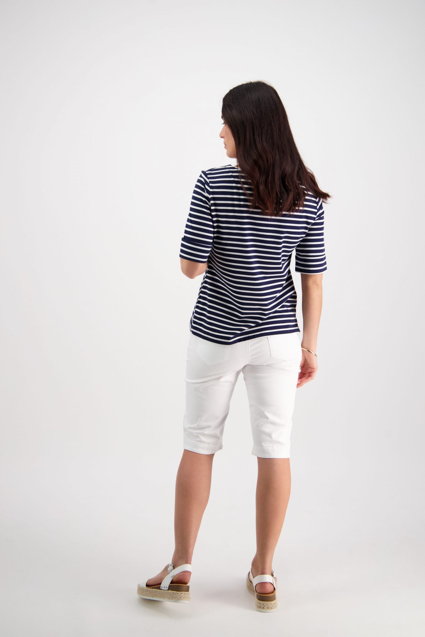 Vassalli Knit Top Boat Neck NAVY/WHITE STRIPE