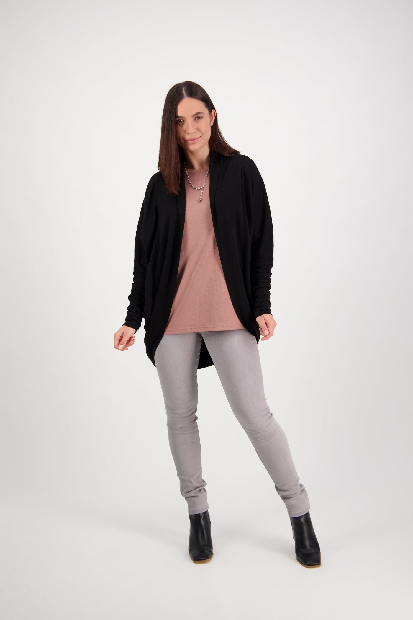 Vassalli Merino Open Wrap Cardi BLACK