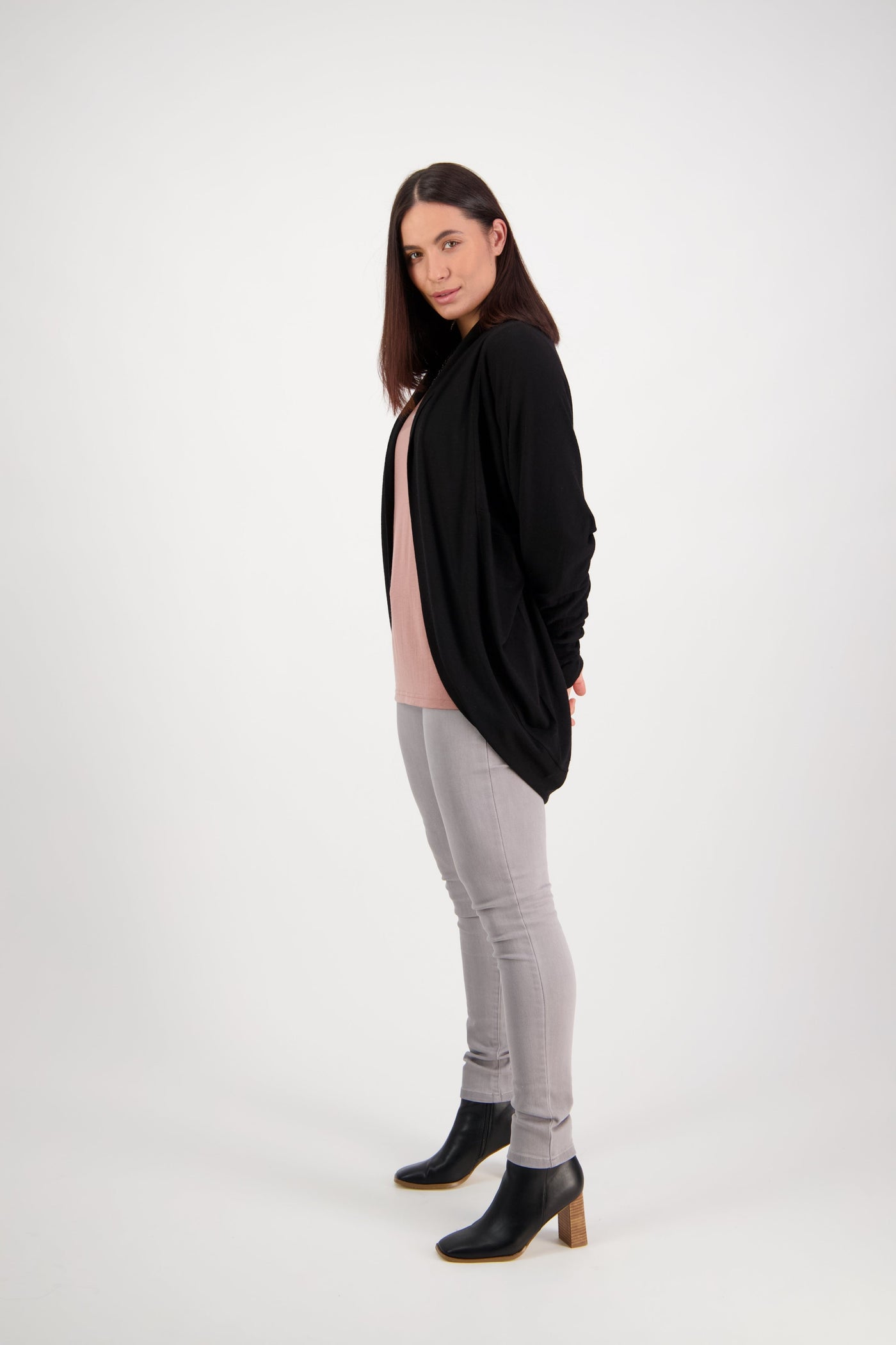 Vassalli Merino Open Wrap Cardi BLACK