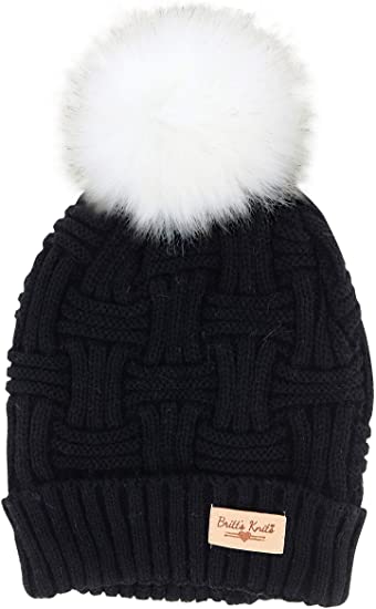 Britt Knits Beanie With Fluffy Pom Pom