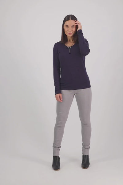 Vassalli Merino Basic Long Sleeve Crew Neck Top NAVY