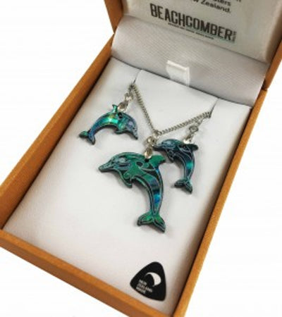 Paua Jewellery Boxed set DOLPHINS