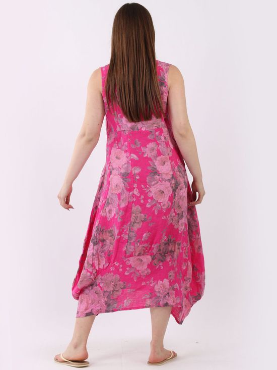 GABRIELLA Floral Linen Dress FUCHSIA