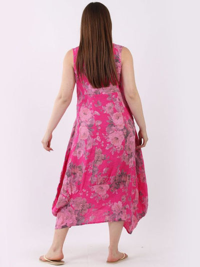 GABRIELLA Floral Linen Dress FUCHSIA