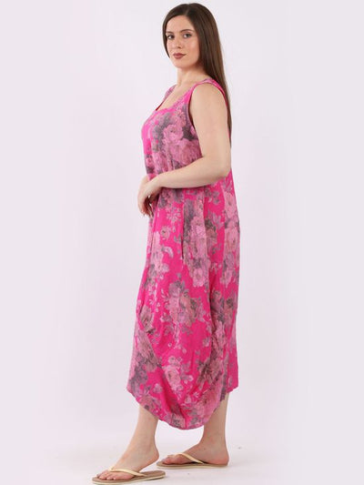 GABRIELLA Floral Linen Dress FUCHSIA