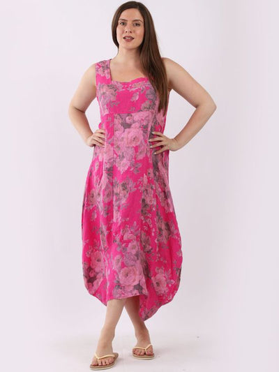 GABRIELLA Floral Linen Dress FUCHSIA