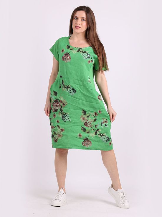 Fleur Linen Dress BOUQUET APPLE GREEN