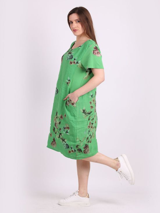 Fleur Linen Dress BOUQUET APPLE GREEN