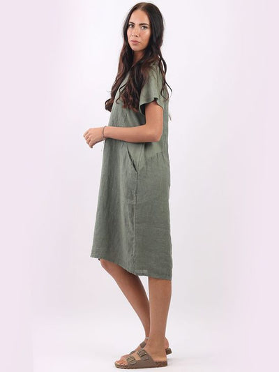 Fleur Linen Dress KHAKI