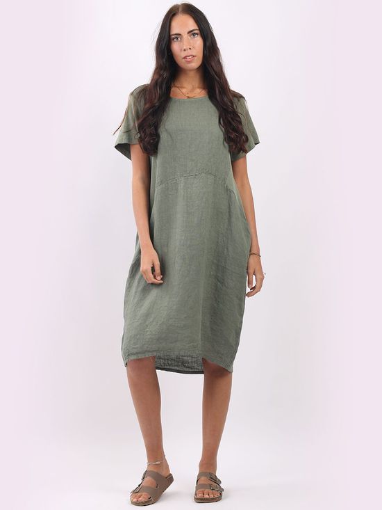 Fleur Linen Dress KHAKI