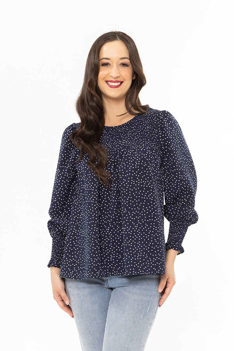 Seeking Lola  HUG ME TOP  Navy Spot