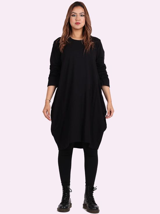 Sasha Cotton Long Sleeve Dress BLACK