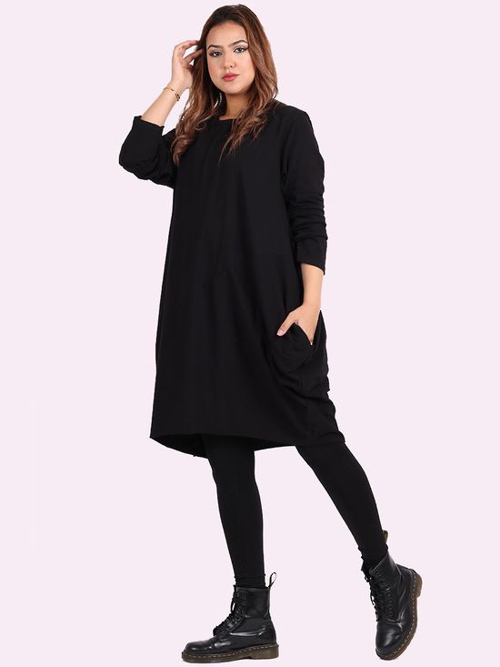 Sasha Cotton Long Sleeve Dress BLACK