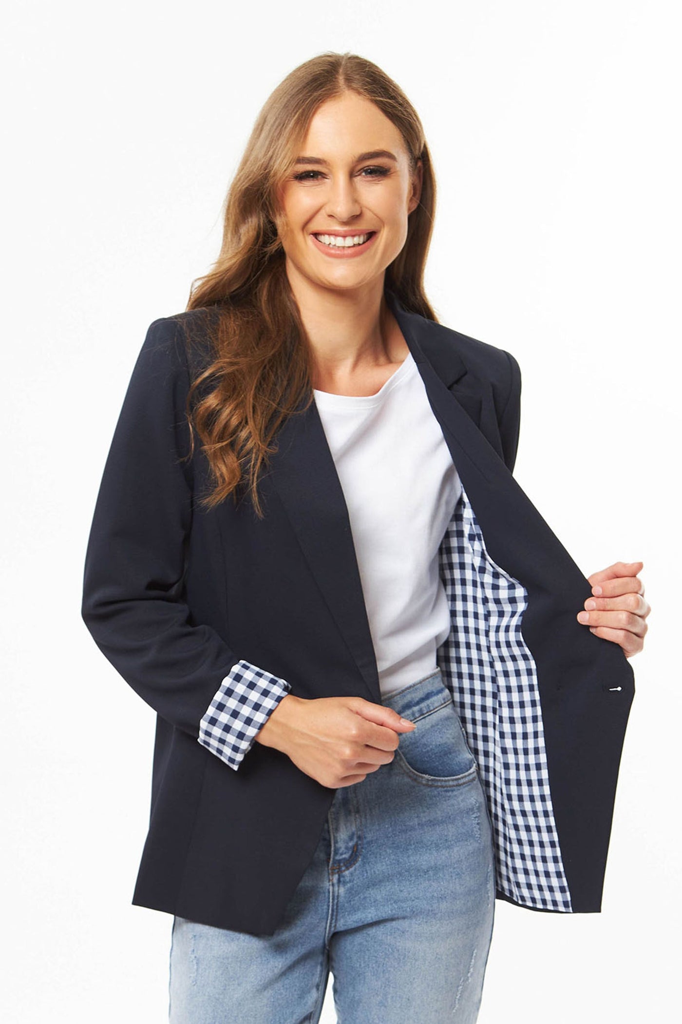 Seeking LOLA  GEORGIE BLAZER Navy Check